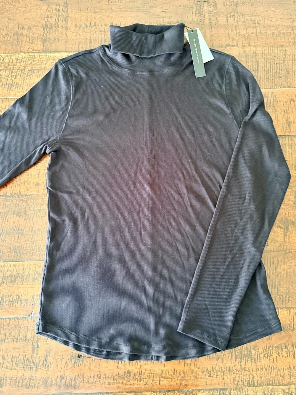 Elie Tahari Black Ribbed Turtleneck Long-Sleeve Shirt